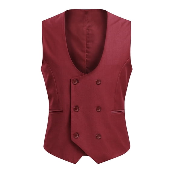 Cloudstyle Men's U-neck Double-Breasted Solid Color Casual Vest