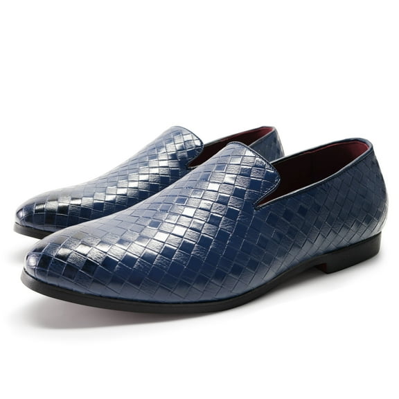 Cloudstyle Men's Woven Textured Pointed-Toe Loafers, Anti-Shock Rubber Sole Breathable PU Casual Shoes for Business & Daily Walking
