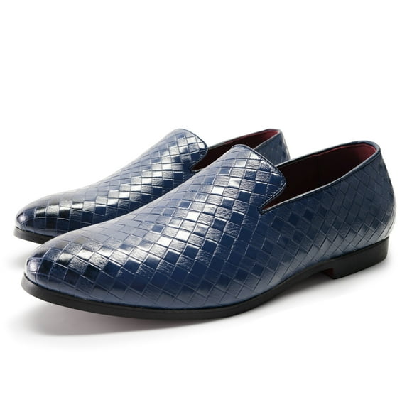 Cloudstyle Men's Woven Textured Pointed-Toe Loafers, Anti-Shock Rubber Sole Breathable PU Casual Shoes for Business & Daily Walking
