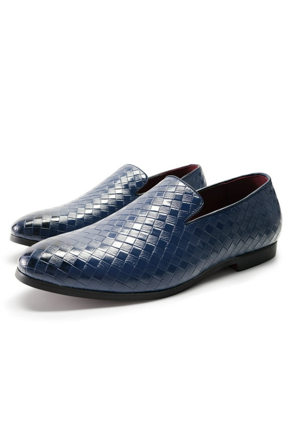 Men's Woven Textured Pointed-Toe Loafers, Anti-Shock Rubber Sole Breathable PU Casual Shoes for Business & Daily Walking