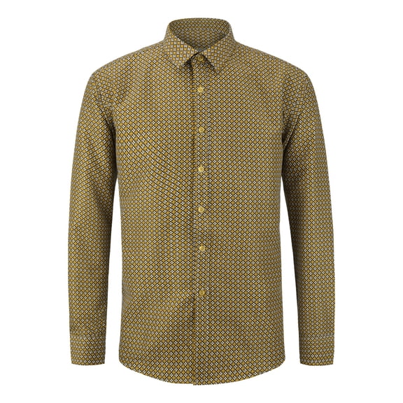 Cloudstyle Men's Wrinkle-Free Long Sleeve Dress Shirt with Spread Collar, Classic Fit Allover Print for Business