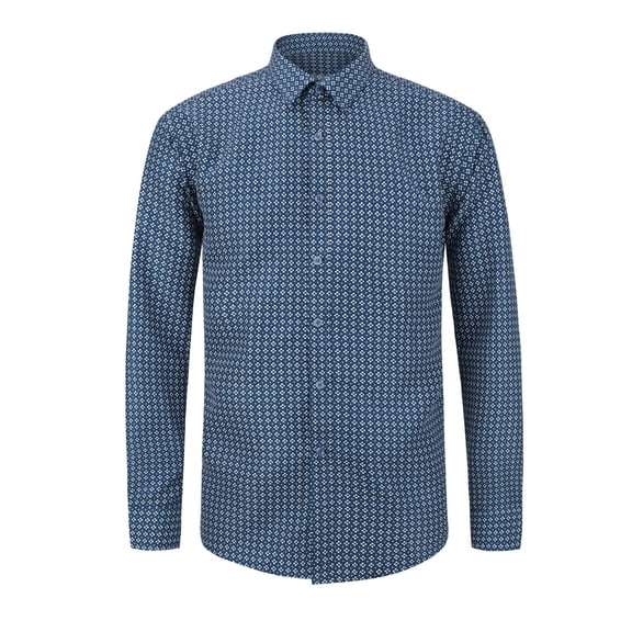 Cloudstyle Men's Wrinkle-Free Long Sleeve Dress Shirt with Spread Collar, Classic Fit Allover Print for Business