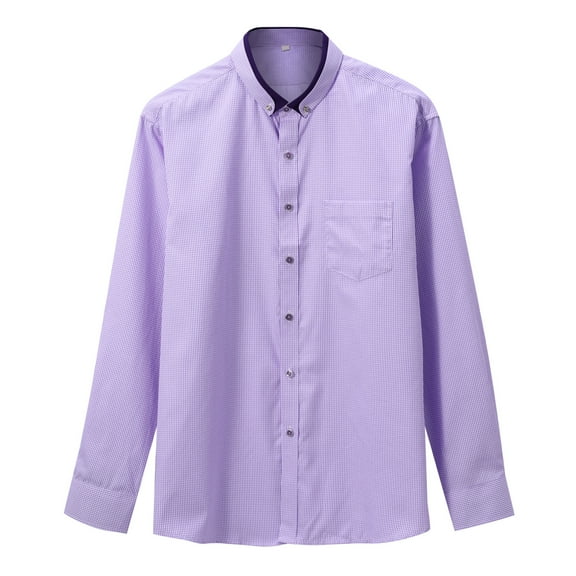 Cloudstyle Men's Wrinkle-Free Slim Fit Checkered Dress Shirt - Breathable UV Protective Business Casual Shirt with Point Collar