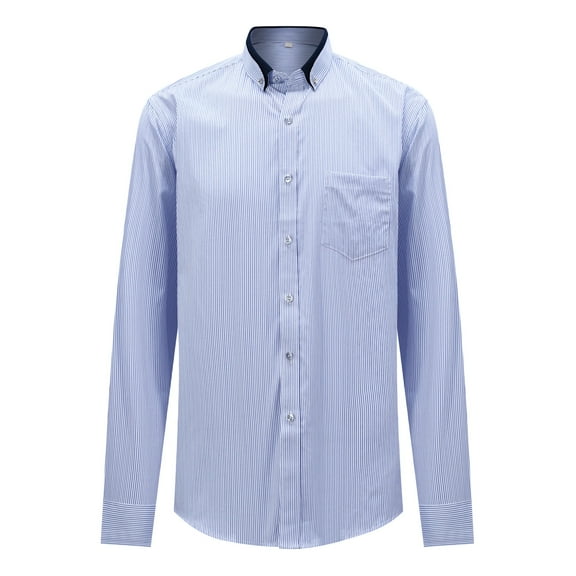 Cloudstyle Men's Wrinkle-Free Slim Fit Striped Dress Shirt - Breathable UV Protective Business Casual Shirt with Point Collar