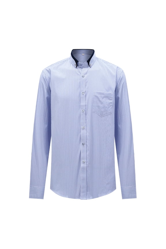 Men's Wrinkle-Free Slim Fit Striped Dress Shirt - Breathable UV Protective Business Casual Shirt with Point Collar