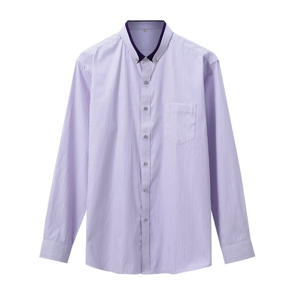 Cloudstyle Men's Wrinkle-Free Slim Fit Striped Dress Shirt - Breathable UV Protective Business Casual Shirt with Point Collar