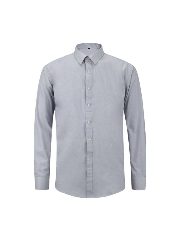 Men's Wrinkle-Free Solid Long Sleeve Dress Shirt with Spread Collar, Classic Fit for Business