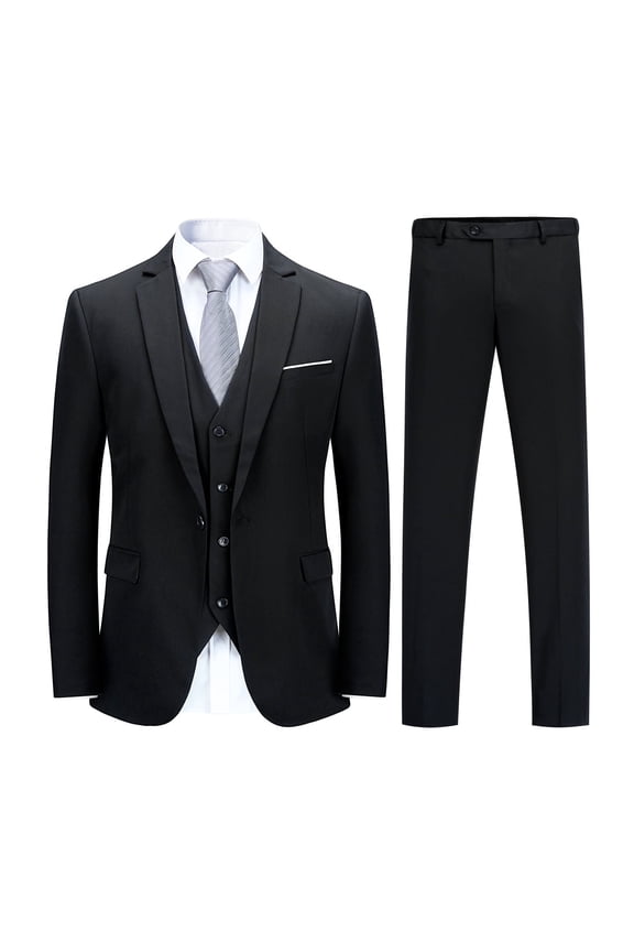 Men's Youth Fashion Slim Fit 3-Piece Solid Color Suit Set, Single-Breasted One-Button & Double Vent, Spring Formal & Casual Wear