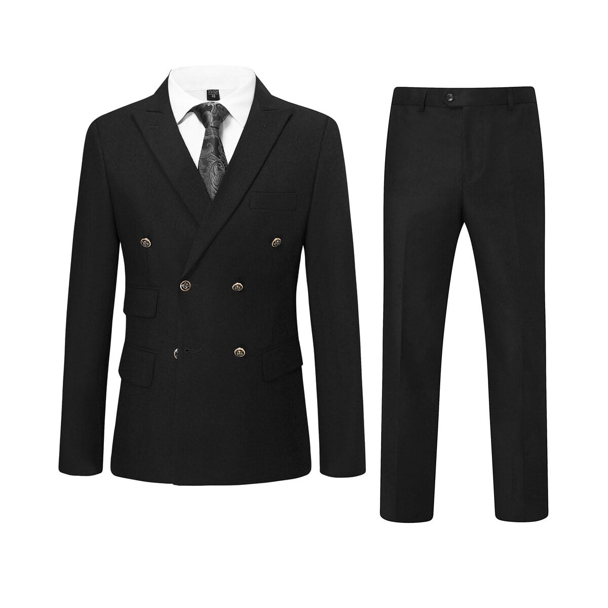 Modern Fit 2 Piece Double Breasted Tuxedo Adjustable Waistband with Oversized Bow Tie Black TMDB-1