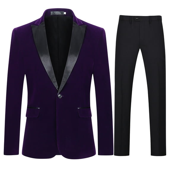 Cloudstyle Mens 2-Piece Suit Peaked Lapel One Button Tuxedo Slim Fit Dinner Outfit Set