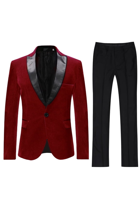 Mens 2-Piece Suit Peaked Lapel One Button Tuxedo Slim Fit Dinner Jacket & Pants