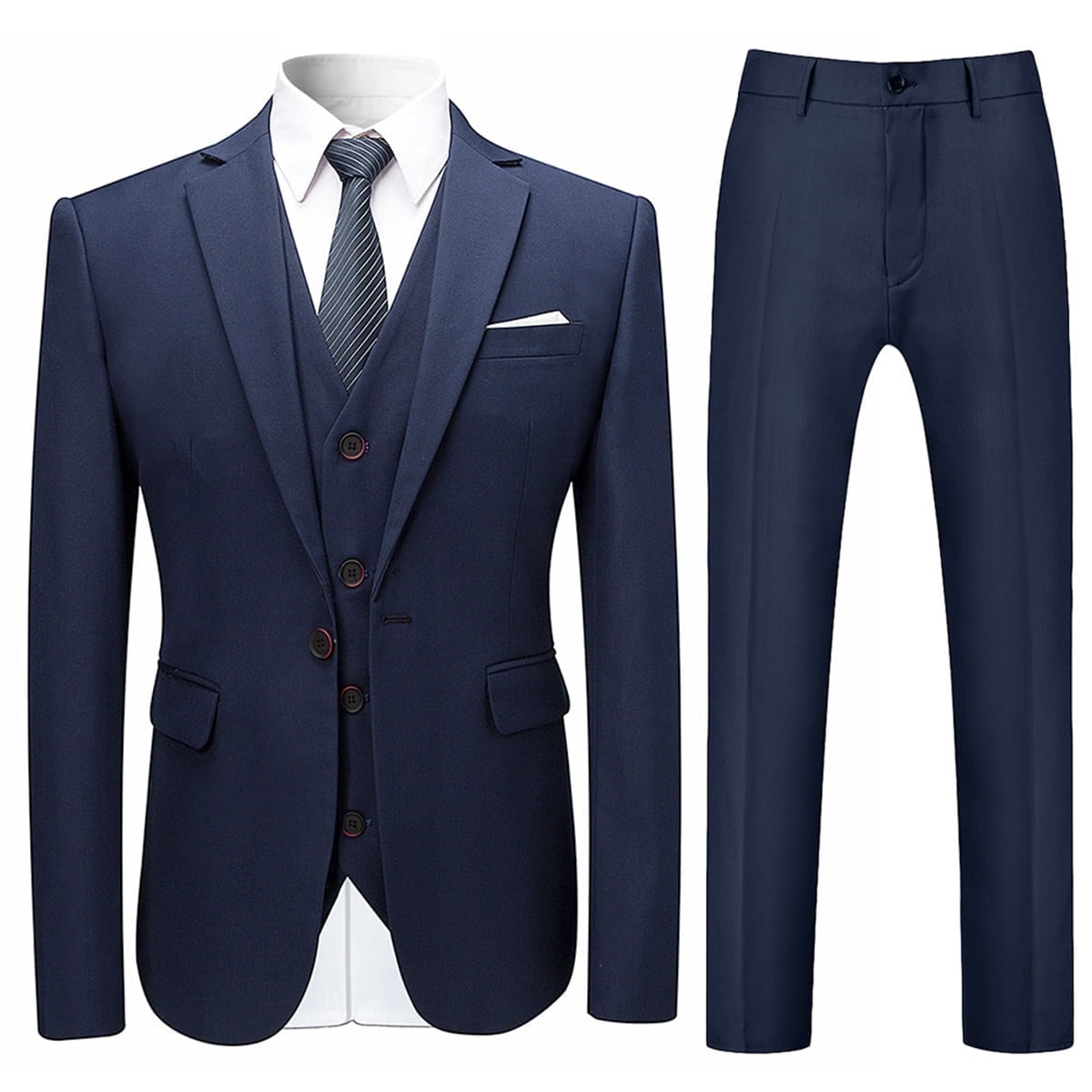 Men's Slim Fit 3 Piece Suit - One Button Blazer, Vest & Trousers For Wedding, Prom, Formal Events