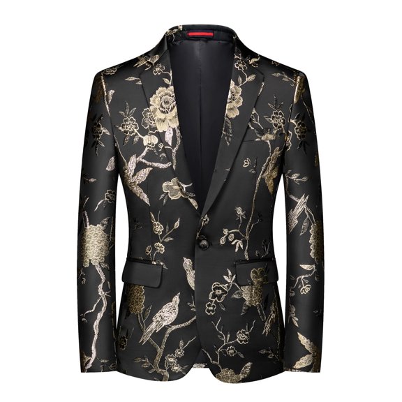 Cloudstyle Mens Embroidery Tux Dress Suit Jacket Formal Print Prom Blazer Dinner Sport Coat