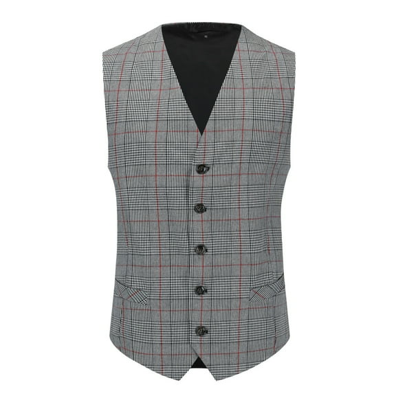 Cloudstyle Men's V-Neck Checkered Vest, Adjustable Casual Sleeveless Jacket with Side Pockets