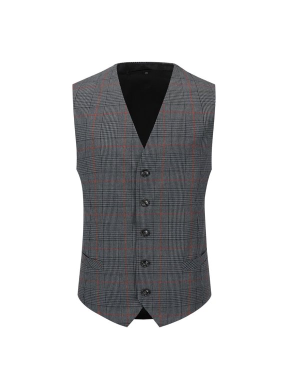 Men's V-Neck Checkered Vest, Adjustable Casual Sleeveless Jacket with Side Pockets