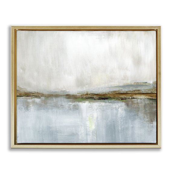 Stupell Industries Modern Cloudy Abstract Landscape Scene Gold Floating Frame Canvas Art, 31 x 25, by Nan