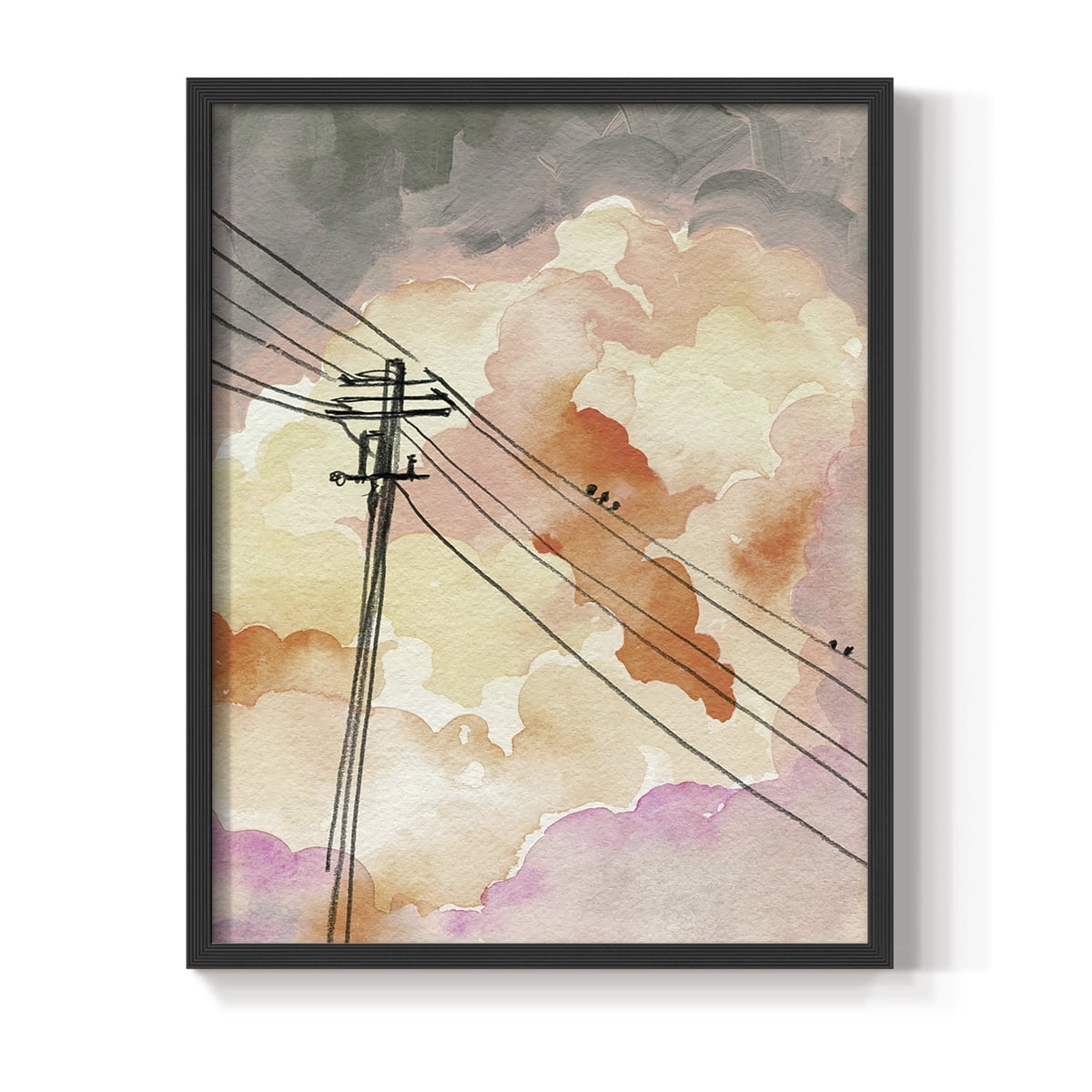 Cloudy Communication II Framed Print in Black Solid Wood Framed Print No Nail Hanging
