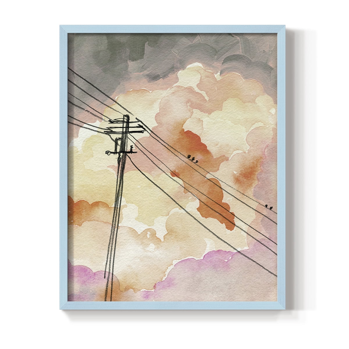 Cloudy Communication II Framed Print in Blue Solid Wood Framed Print No Nail Hanging