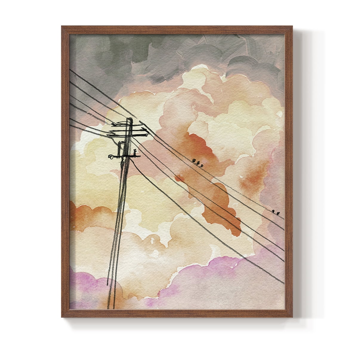 Cloudy Communication II Framed Print in Brown Solid Wood Framed Print No Nail Hanging