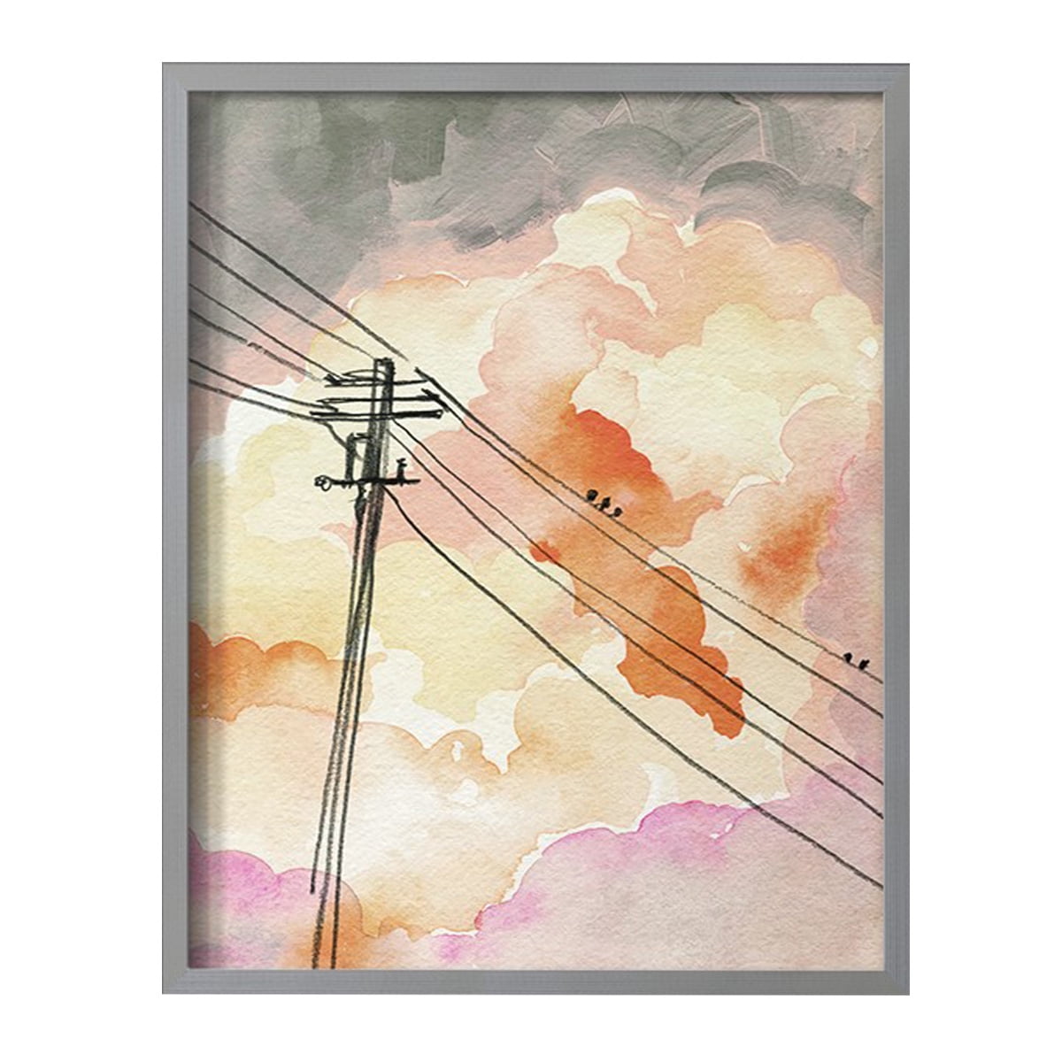 Cloudy Communication II Framed Print in Gray Solid Wood Framed Print No Nail Hanging