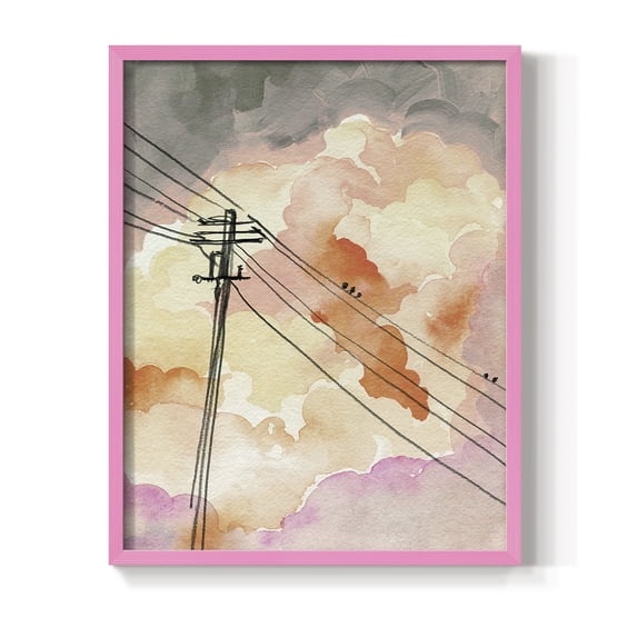 Cloudy Communication II Framed Print in Pink Solid Wood Framed Print No Nail Hanging