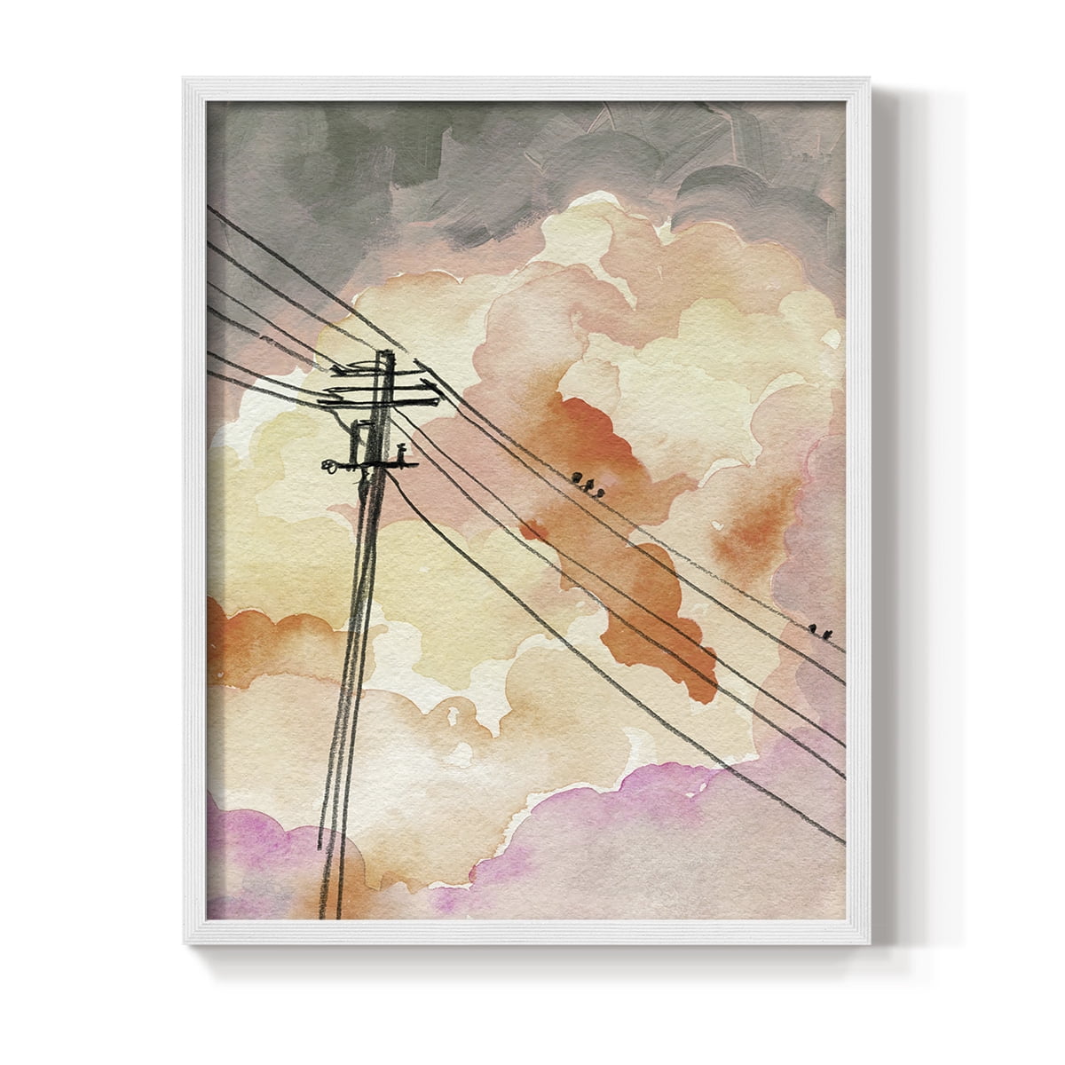 Cloudy Communication II Framed Print in White Solid Wood Framed Print No Nail Hanging