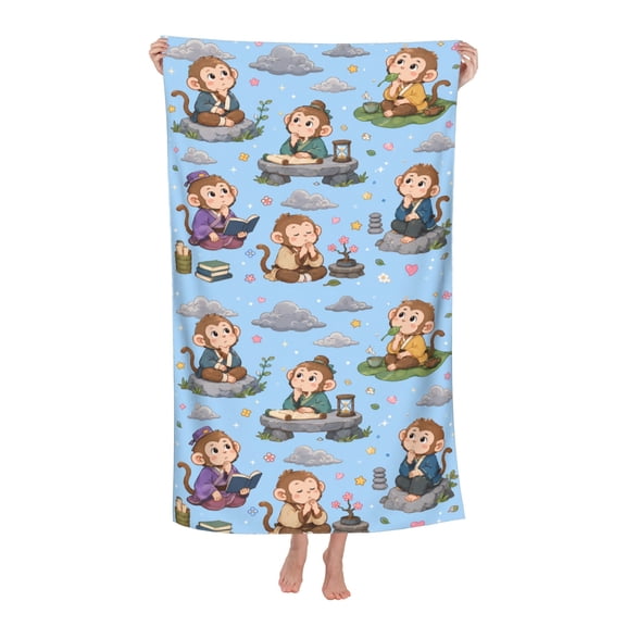 Cloudy Day Meditative Philosophical Monkey Soft Bath Towels Absorbent Bathroom Towel for Beach Hotel Gym Spa Shower