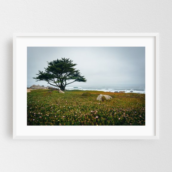 Cloudy Day in Pacific Grove - Pacific Grove California Photography Coastal Nature Landscape Ocean Seascape Scenic Waves White Framed Wall Art Print 5 x 7 inches