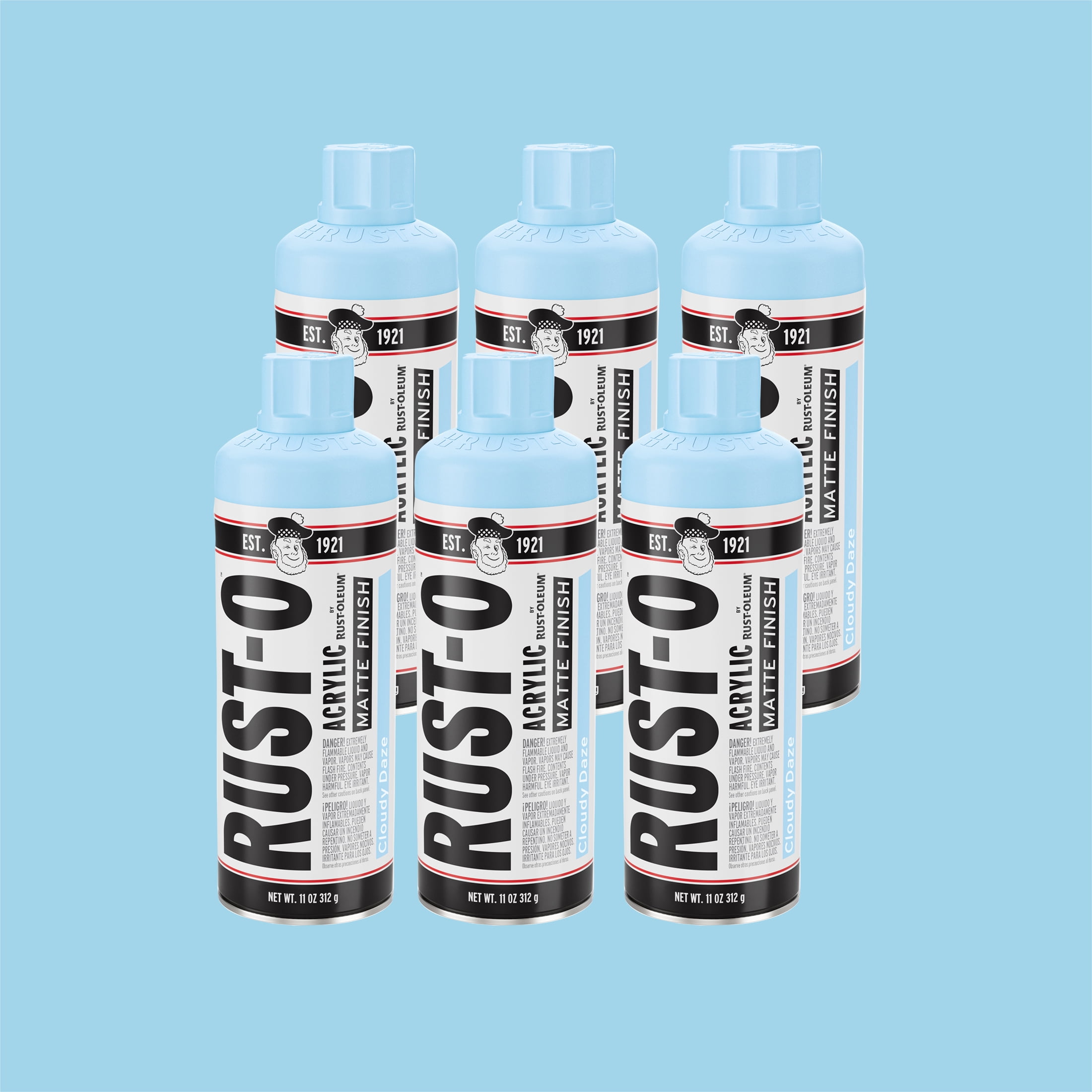 6 Pack, Cloudy Daze, Rust-Oleum Rust-O Acrylic Matte Spray Paint-392199, 11 oz