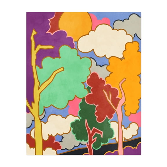 Cloudy Dreams - India Illustration Psychedelic Surrealism Modern Art Abstract Whimsical Pop Art Unframed Wall Art Print 18 x 24 inches