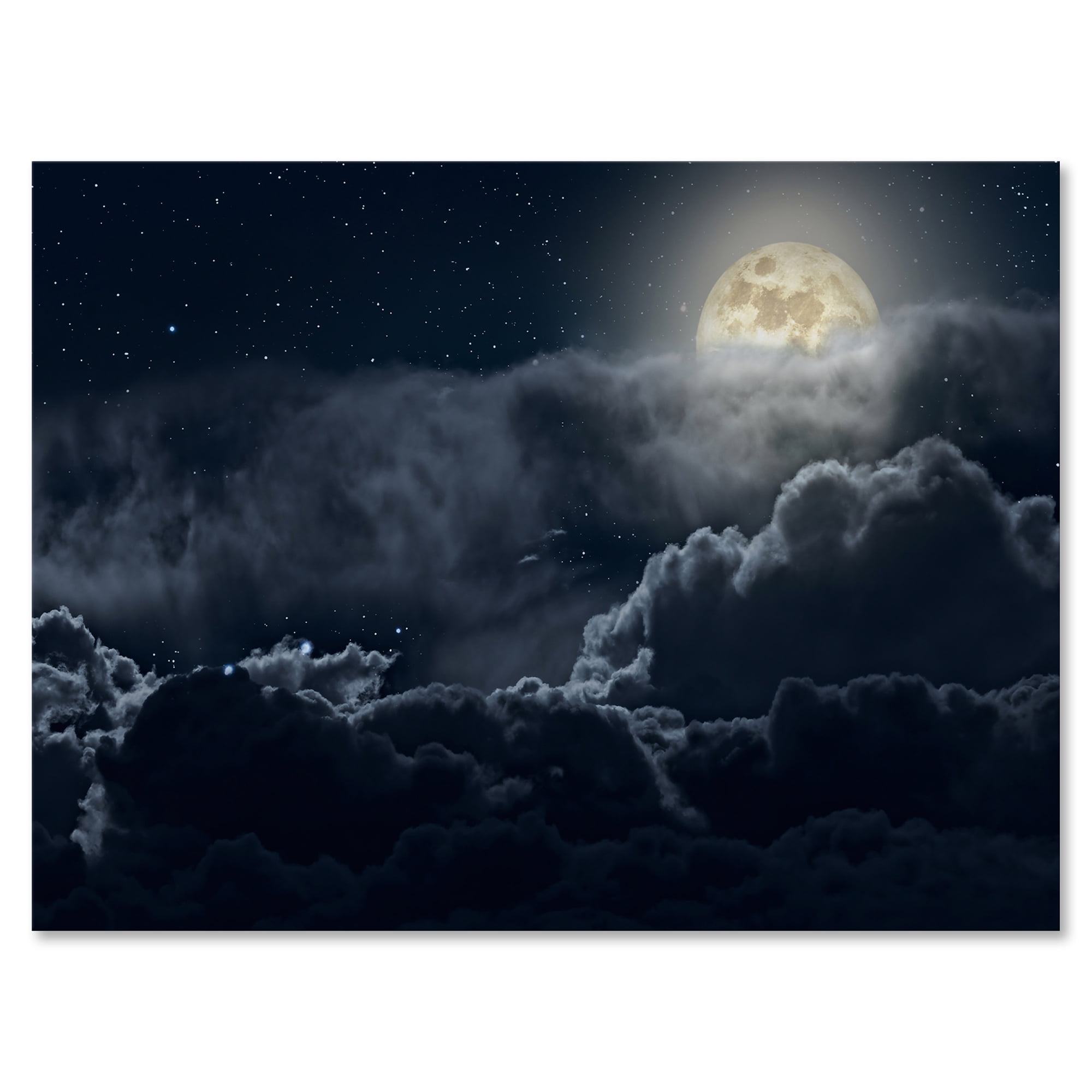 Cloudy Full Moon Night With Stars 8 in x 12 in Photography Canvas Art Print, by Designart