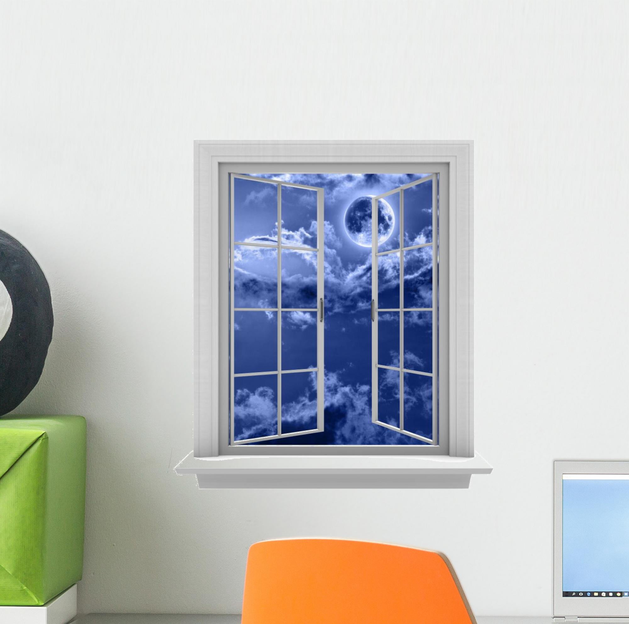Cloudy Full Moon Window Wall Decal Wallmonkeys Peel and Stick Graphic ...