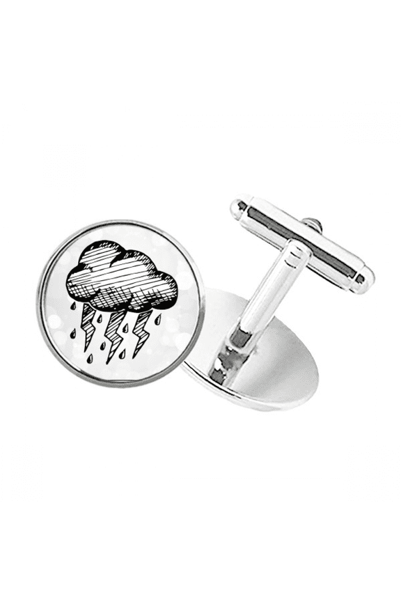 Cloudy Hand Painted Pattern Round Button Cuff Clip Stud Cufflinks