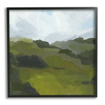 Cloudy Hill Top Horizon Contemporary Green Foliage Landscape Framed Art Print Wall Art, 17x17