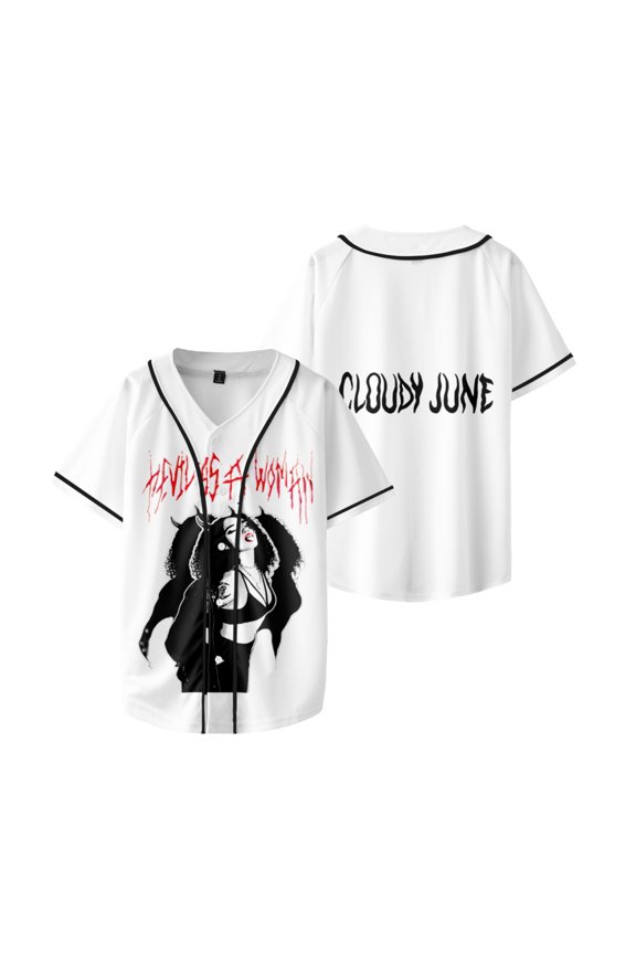 Cloudy June Devil Is A Woman Jersey Button Down Shirts Short Sleeve Hip Hop Sports Uniforms