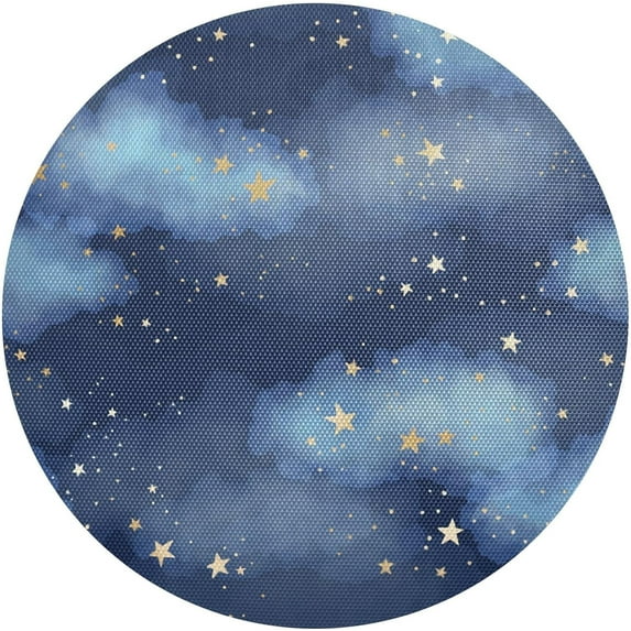 Cloudy Night Stars Starry Sky Placemats Round Table Mats Non-Slip Washable Heat Resistant Kitchen Place Mat for Home Dining Coffee Tabletop (4PCS) Home Decor