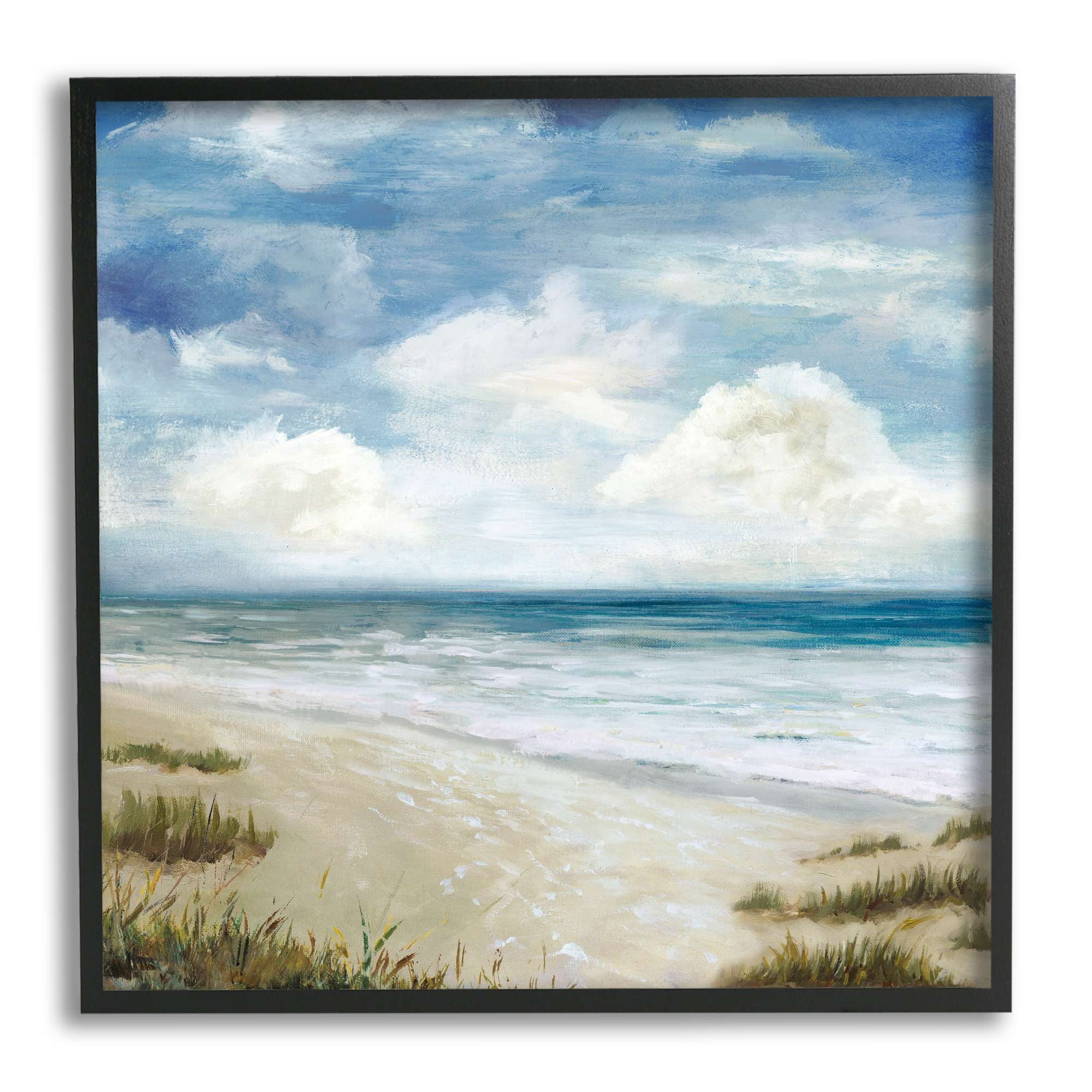 Cloudy Sky Beach Coast Landscape White Foam Tide Landscape Framed Art Print Wall Art, 17x17