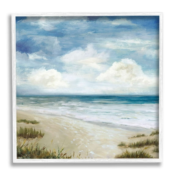 Cloudy Sky Beach Coast Landscape White Foam Tide Landscape Framed Art Print Wall Art, 17x17