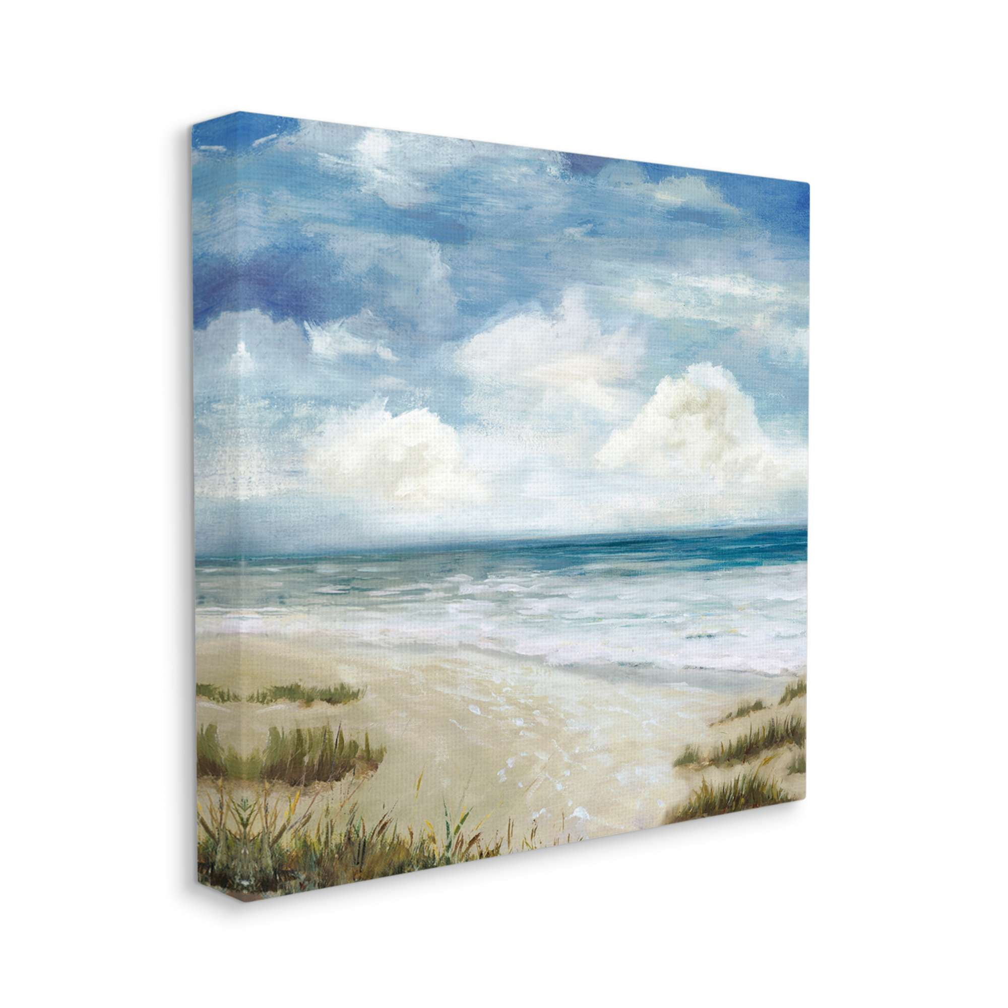 Cloudy Sky Beach Coast Landscape White Foam Tide Landscape Gallery-Wrapped Canvas Print Wall Art, 17x17