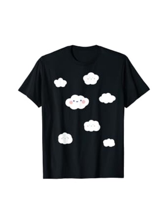 Cloudy Sky Fluffy Smiling Clouds Graphic Design T-Shirt, Size S-5XL