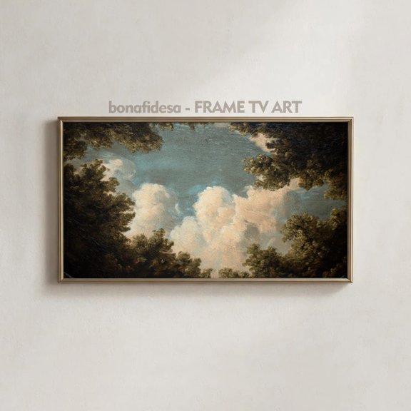 Cloudy Sky Tree Spring Art Vintage Rustic Neutral Earthy Screensaver Decor Summer