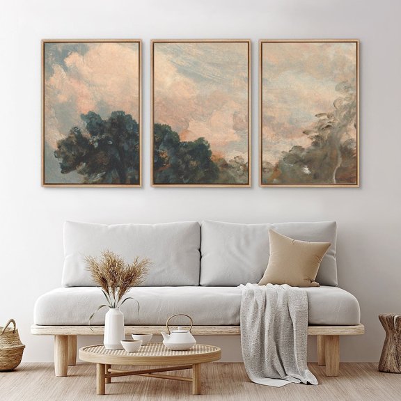 Cloudy Sky Tree Wall Art Set Of 3 Prints, Rustic Decor