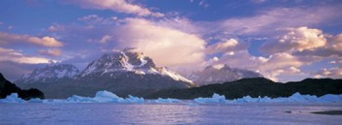 Cloudy sky over mountains Lago Grey Torres del Paine National Park Patagonia Chile Canvas Art - Panoramic Images (18 x 7)