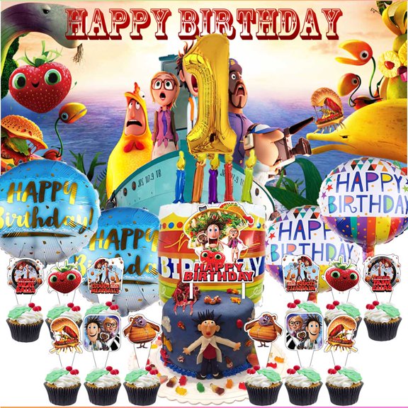 Cloudy with a Chance of Meatballs Party Supplies Decor 1st Kit Balloons Birthday Cake Topper Banner Backdrop Decorations