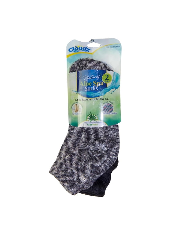 * Cloudz - (2 Pairs!) Dreamy Black Soft Plush Natural Aloe Vera Spa Socks - (Assorted Solid & Patterned)