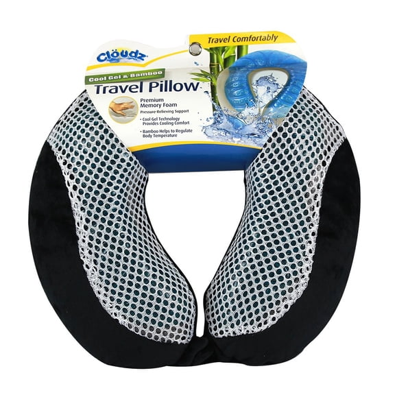 Cloudz Comfort Gel Memory Foam Travel Neck Pillow - Black