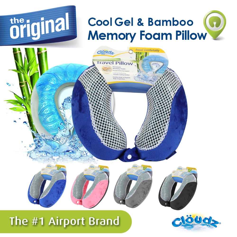 Cloudz Cool Gel Memory Foam Travel Neck Pillow Blue