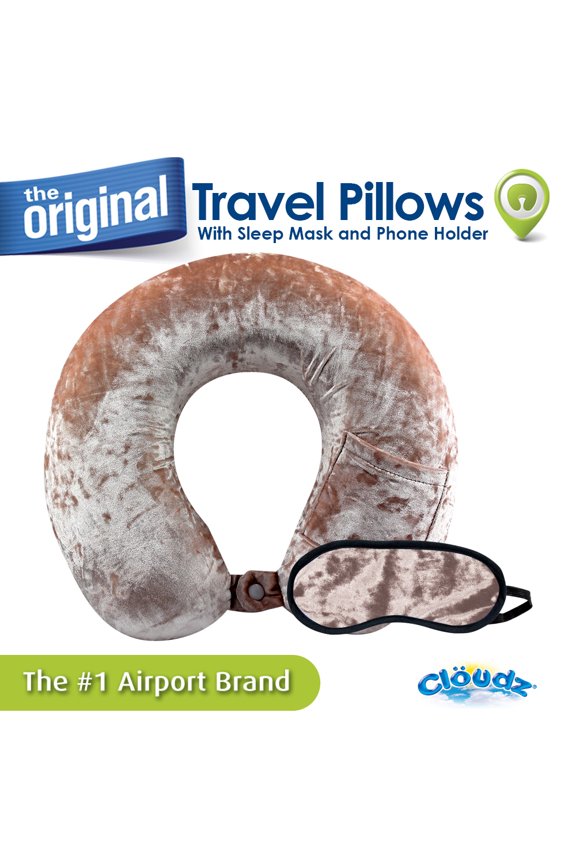 Crushed Velvet Memory Foam Neck Pillow with Sleep Mask - Pink