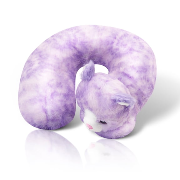 Cloudz Kids Super Soft N' Cuddly Animal Airplane Travel Neck Pillow! Keep Children Comfy and Supported with a Buddy while Traveling or just Resting at Home - Purple Fluffy Cat