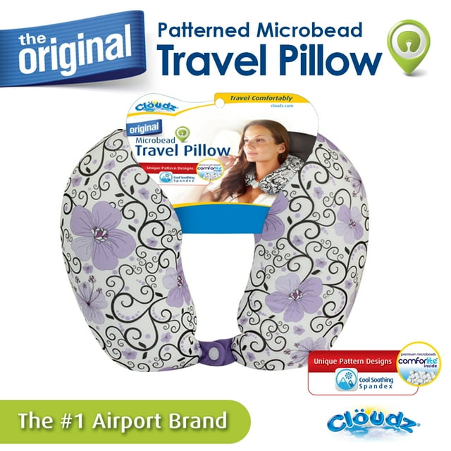 Cloudz Microbead Neck Pillow Small Bead Filled, Restful Travel, Purple Print